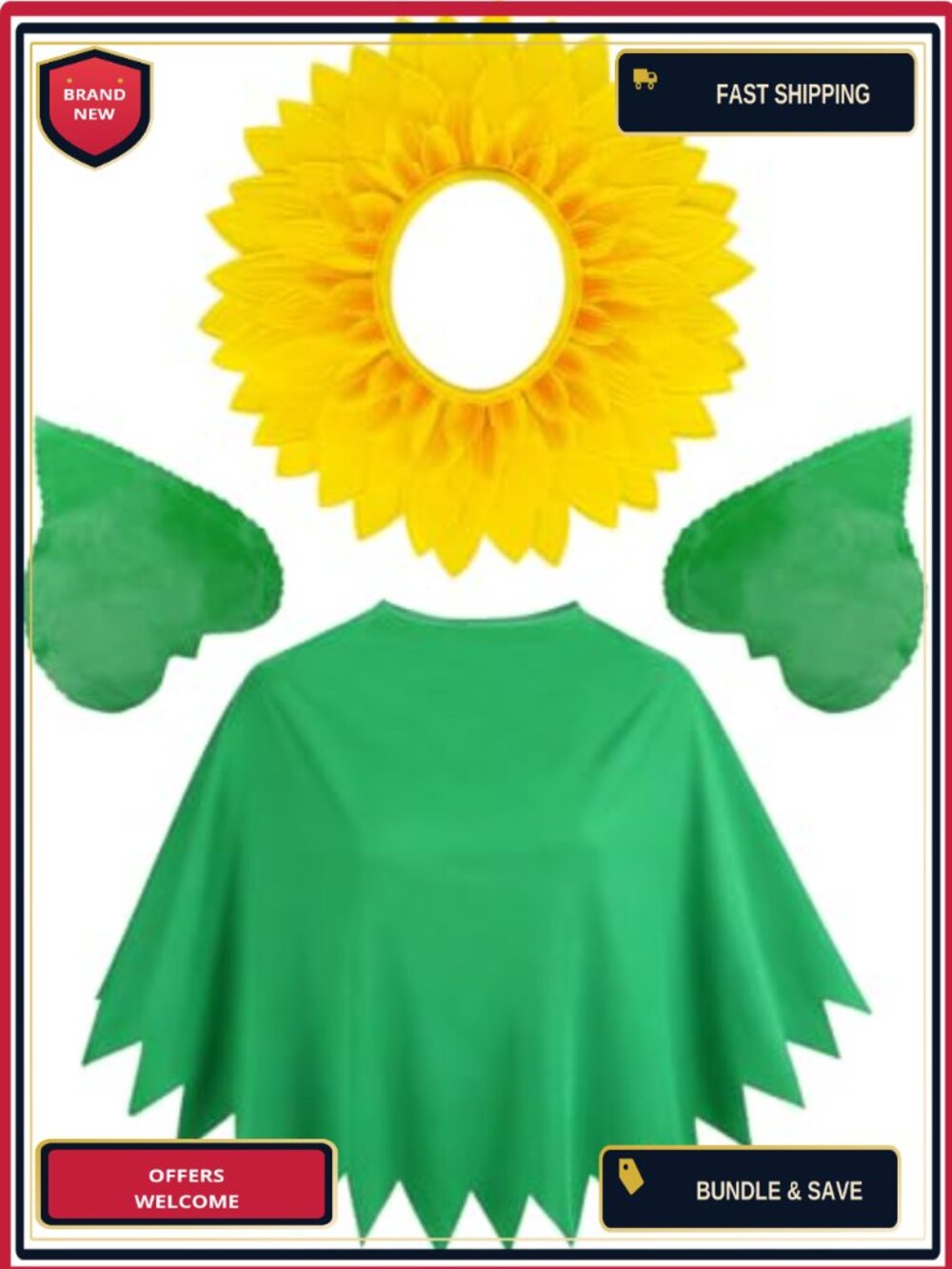 Sunflower Costume Set Headpiece Leaf Gloves Shawl One Size
